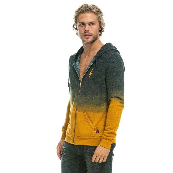 Aviator Nation Unisex FADED BOLT EMBROIDERY HOODIE | NUGGET GOLD // CHARCOAL 🖤 - Picture 5 of 16